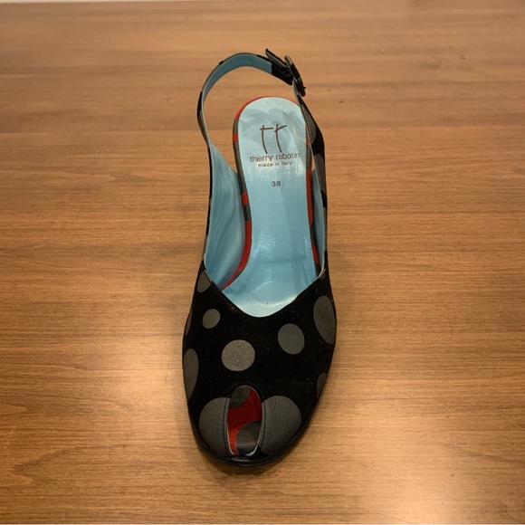 Thierry Rabotin Black and Red Polkadot Leather Heels, Size 38 / 7.5 - Picture 3 of 10